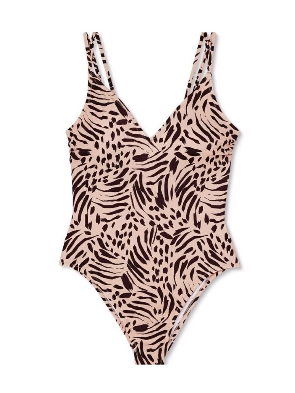 Womans Tan Animal-Print One-Piece Swimsuit